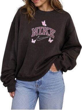 Custom Butterfly Graphic Crewneck Sweatshirt Brown Oversized Coquette Aesthetic